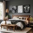 Black White Photography wall art | African Wildlife Elephants Zebra Birds Wall Art displayed on a wall in a styled room — view 5