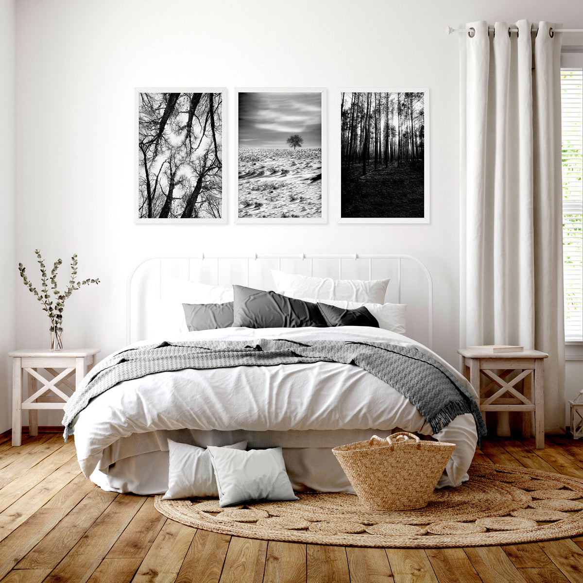 Black White Photography wall art | Winter Nature Landscape wall art displayed on a wall in a styled room — view 6