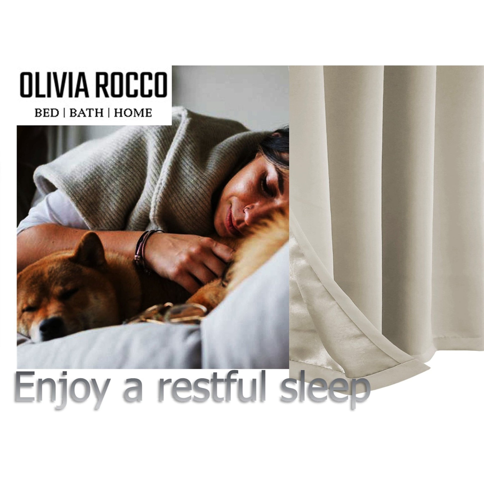 Blackout Natural Eyelet Curtains Thermal Ring Top Window Treatment for Living Room & Bedroom