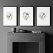 Blue Color Wall Art | Set of 3 Botanical Wall art Prints