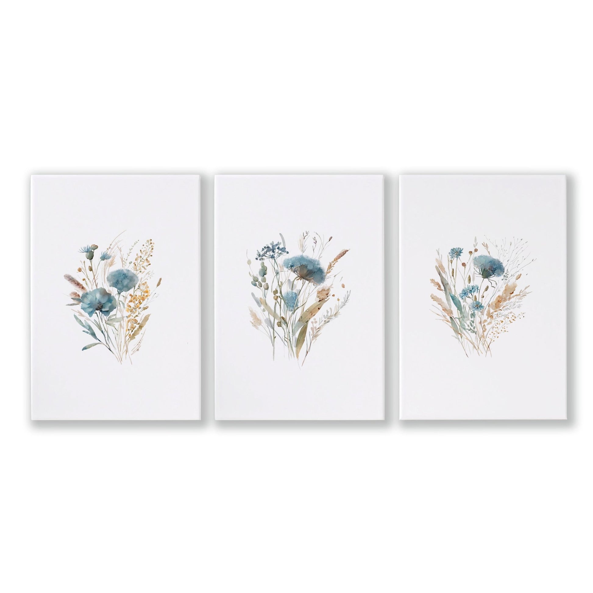 Blue Color Wall Art | Set of 3 Botanical Wall art Prints
