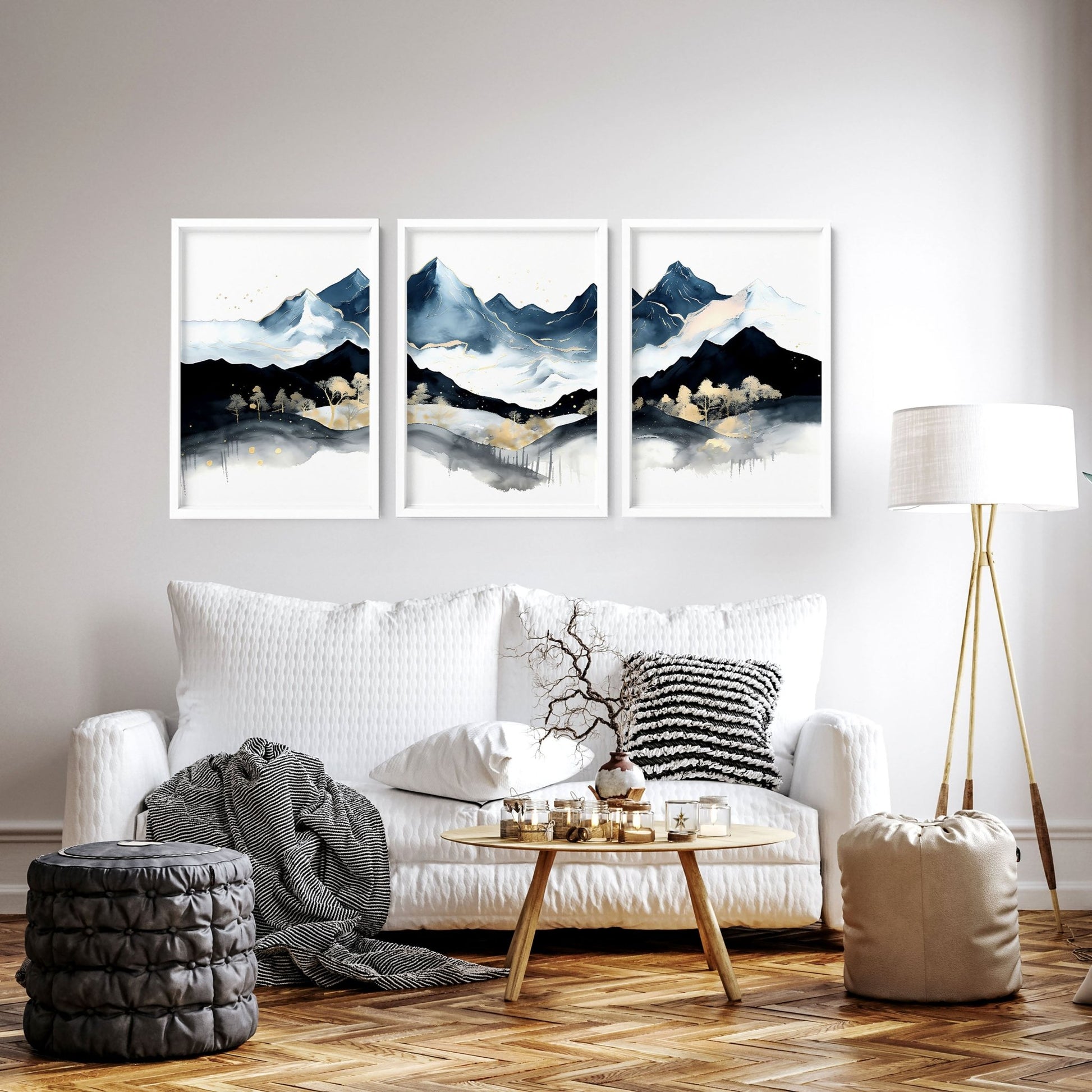 Blue Living Room Wall Art | Set of 3 wall art prints