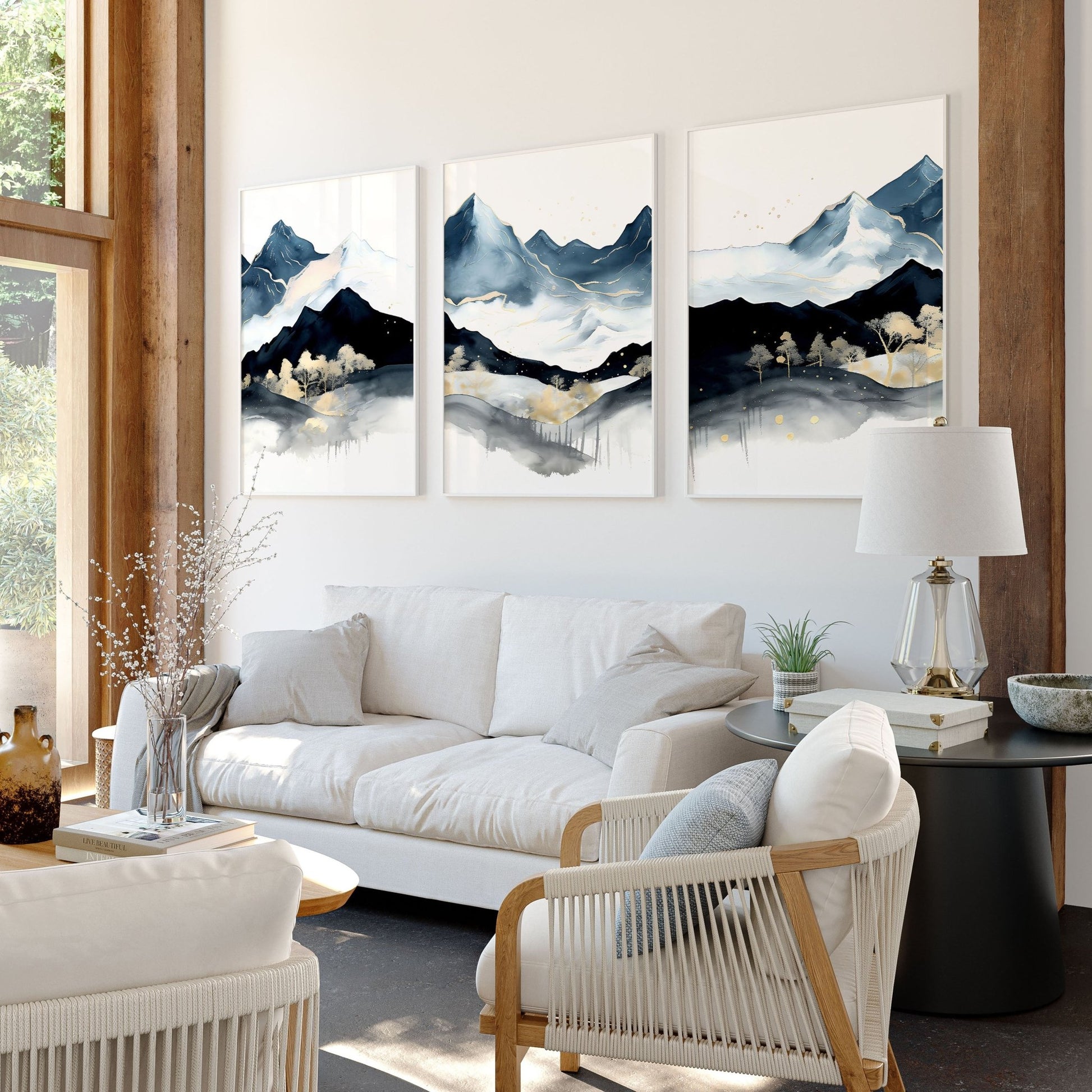 Blue Living Room Wall Art | Set of 3 wall art prints