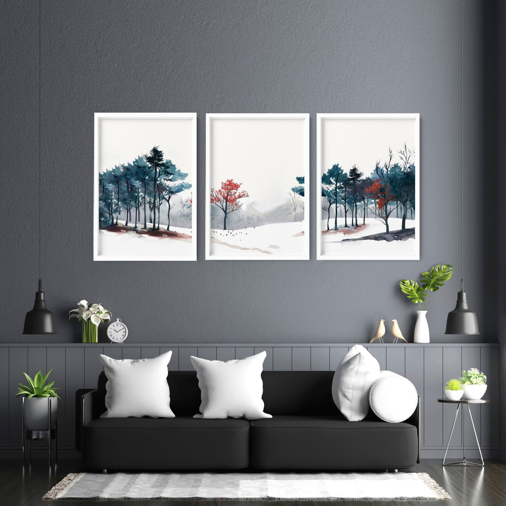 Blue Wall Art For Living Room | Set of 3 wall art prints