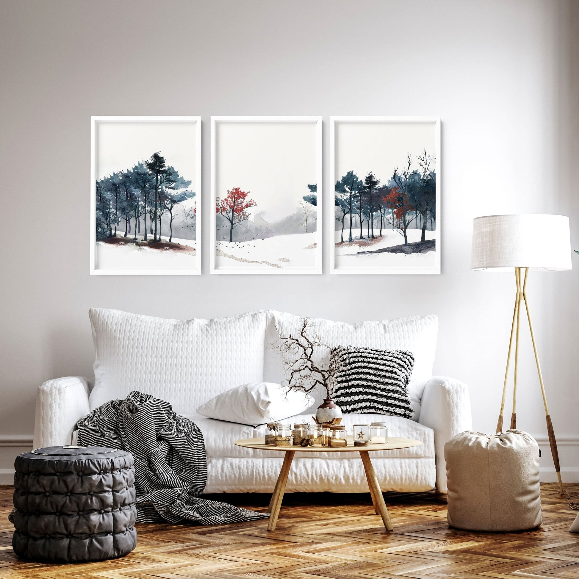 Blue Wall Art For Living Room | Set of 3 wall art prints