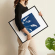 Blue Wall Art Botanical Cyanotype wall art | Indigo Grass, Wildflower & Fern displayed on a wall in a styled room