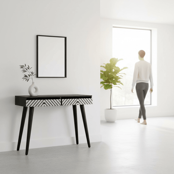 Boho Black and White Two Drawer Console Table