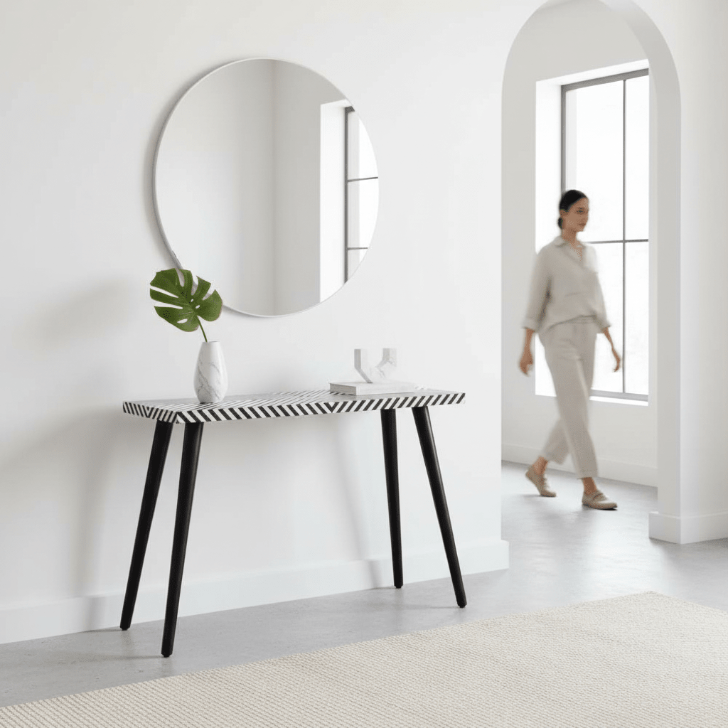 Boho Black and White Wooden Console Table