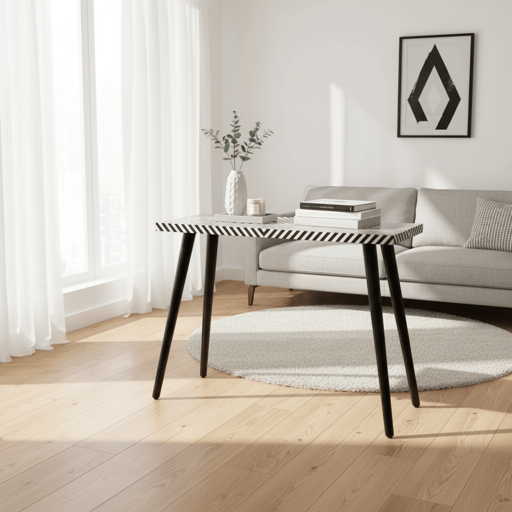 Boho Black and White Wooden Console Table