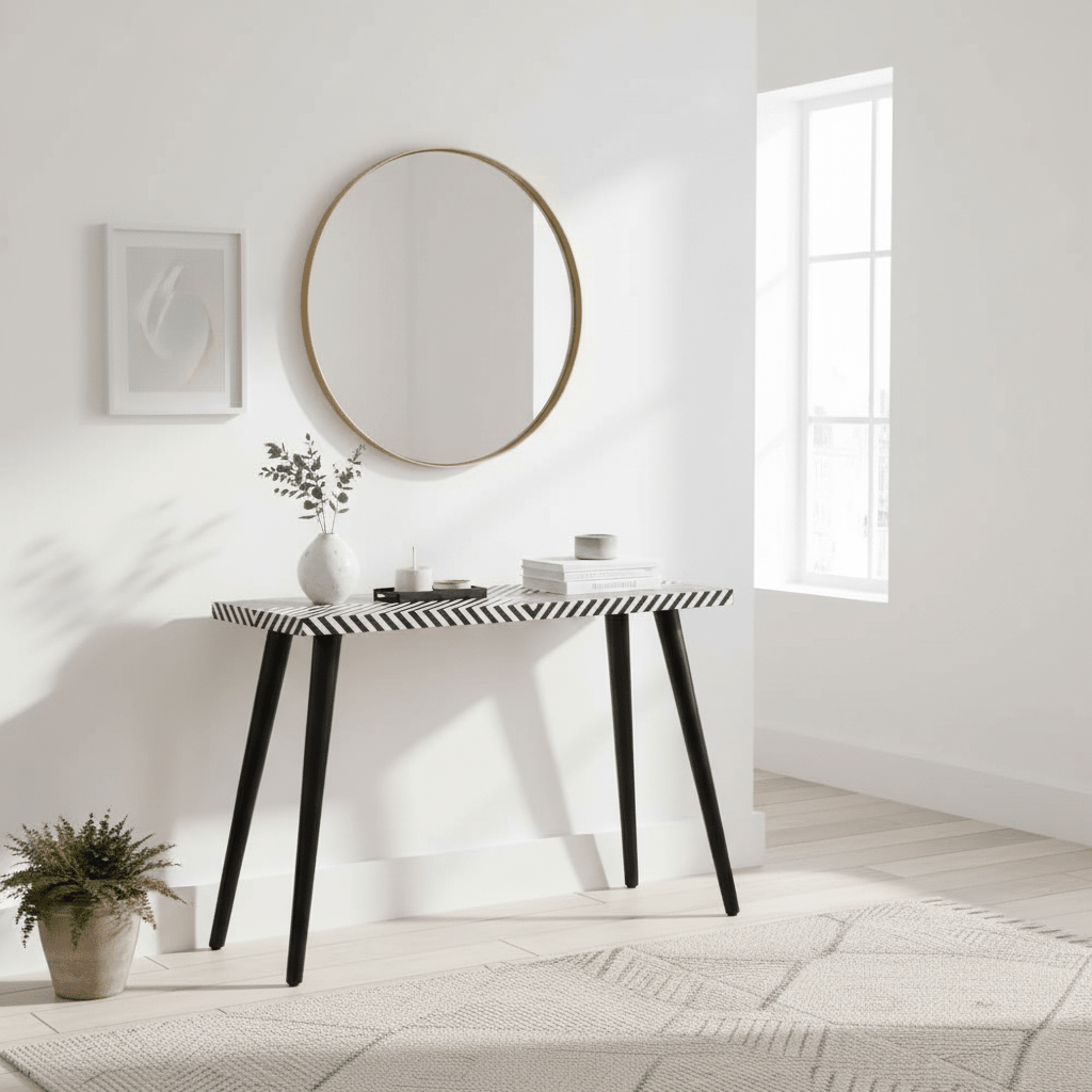 Boho Black and White Wooden Console Table