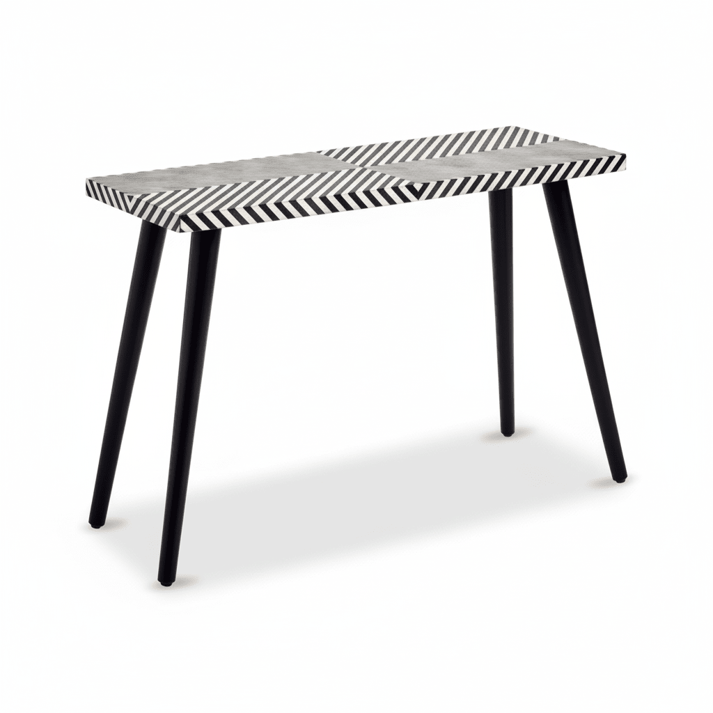 Boho Black and White Wooden Console Table
