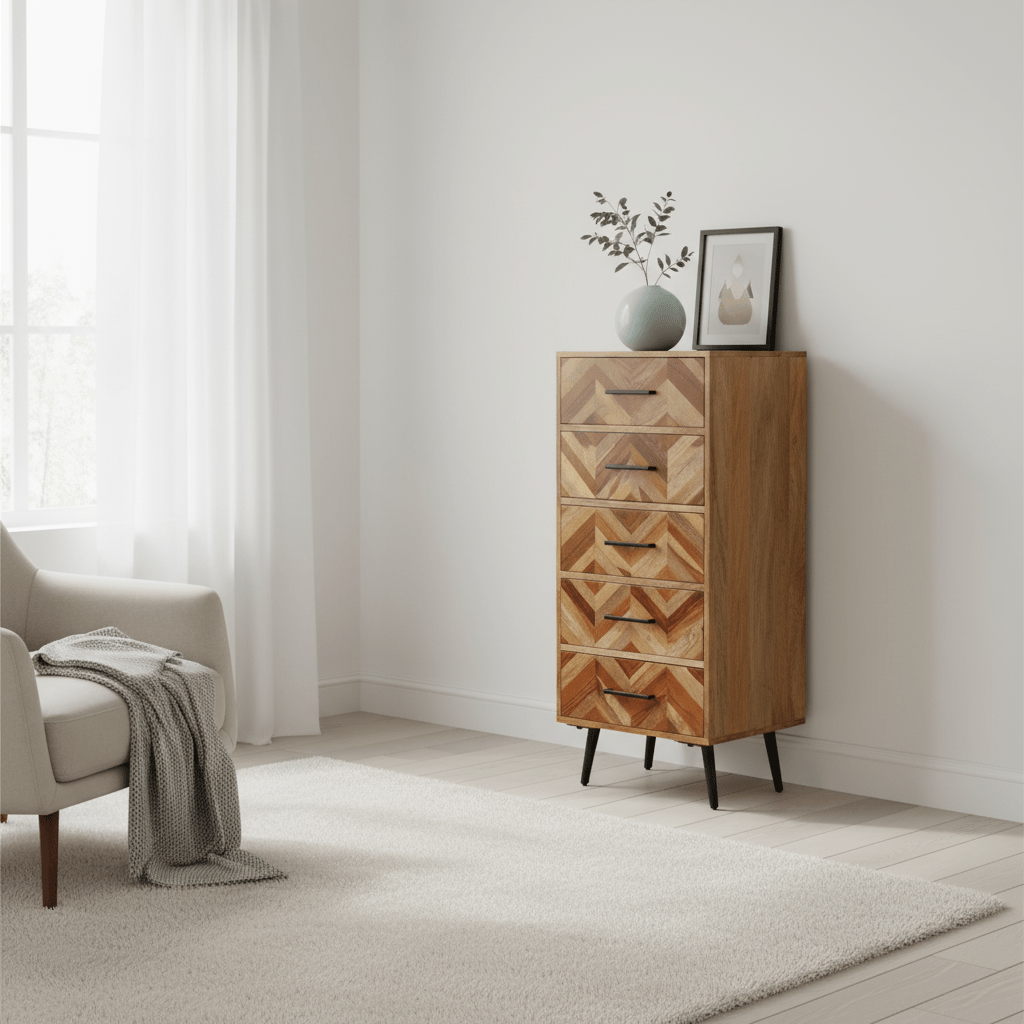 Boho Five Drawer Mango Wood Chest