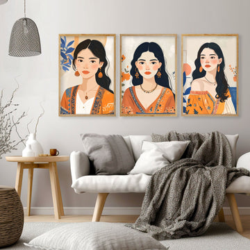 Boho Wall Art Decor | Set of 3 Boho Women Wall art Prints