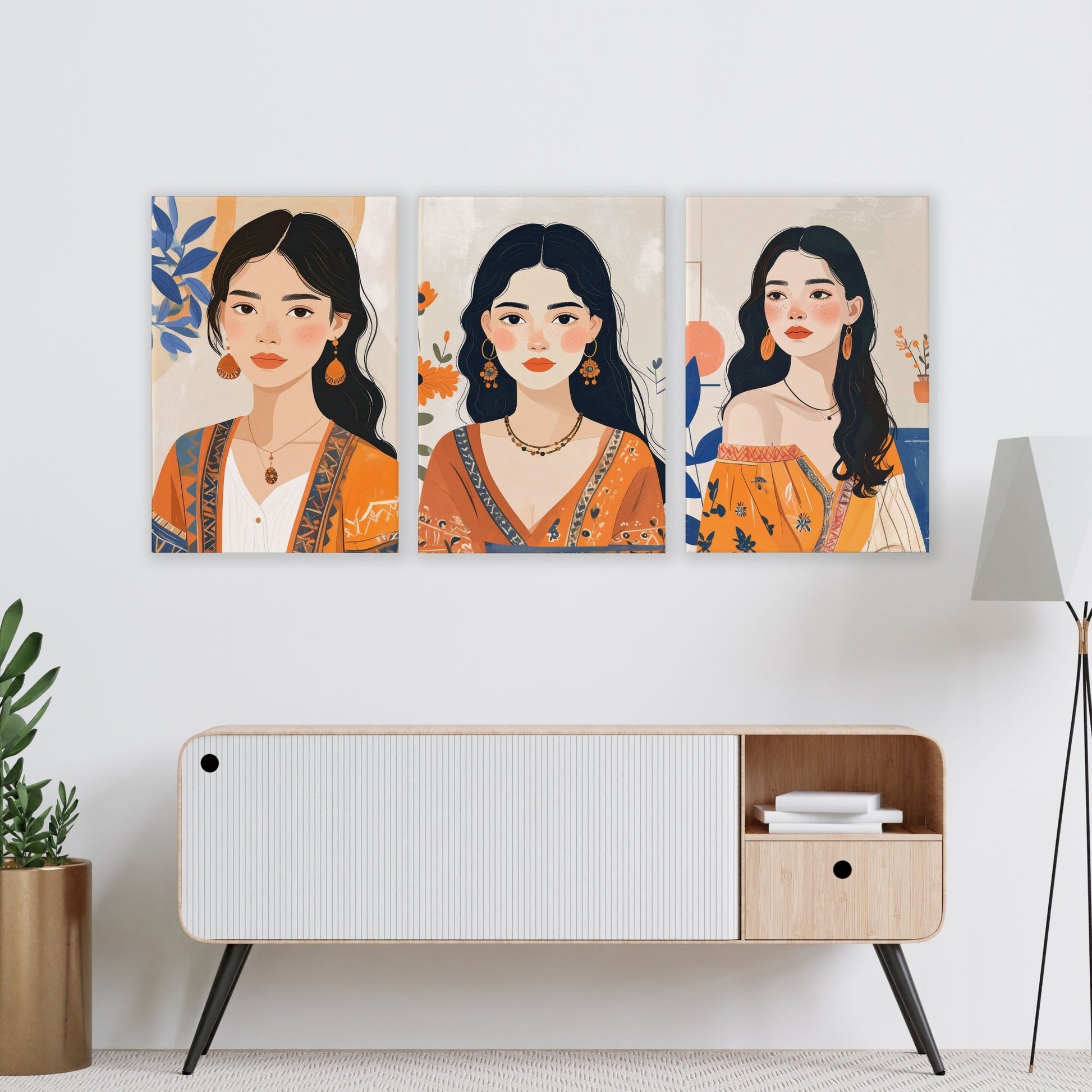 Boho Wall Art Decor | Set of 3 Boho Women Wall art Prints