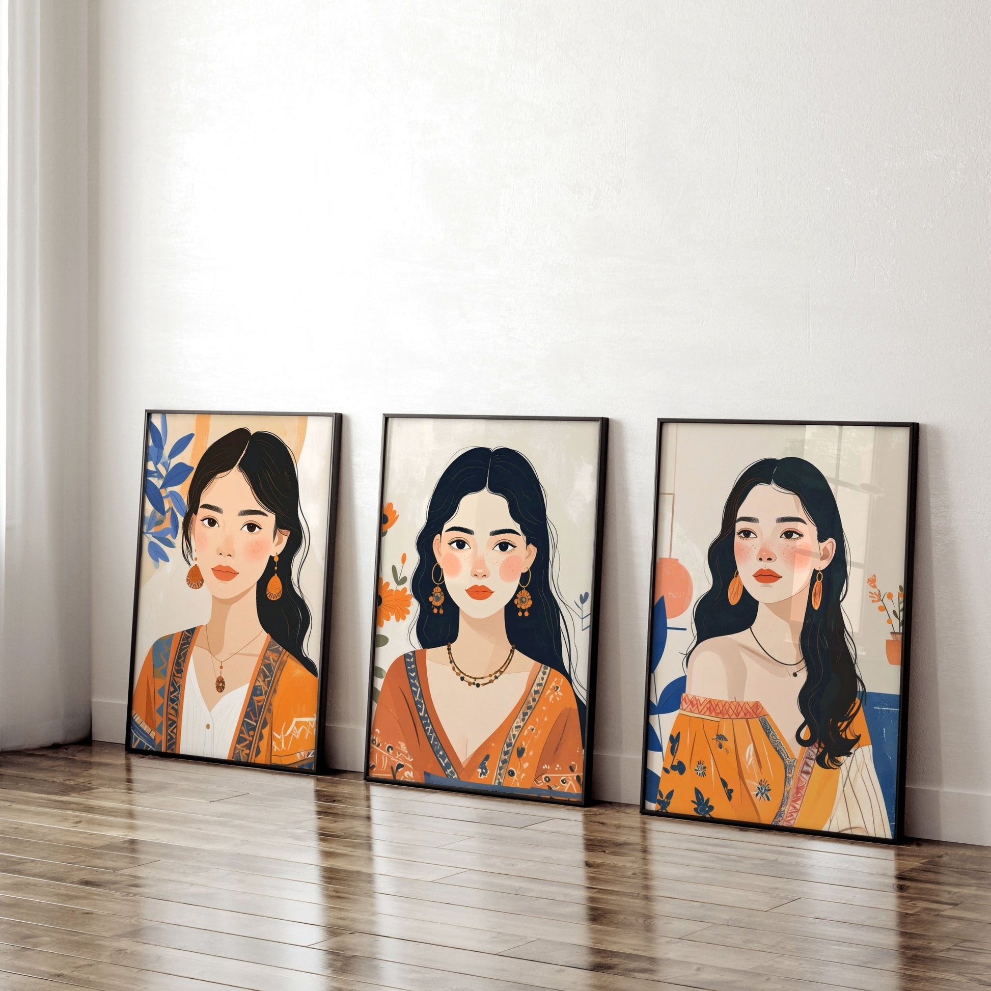 Boho Wall Art Decor | Set of 3 Boho Women Wall art Prints