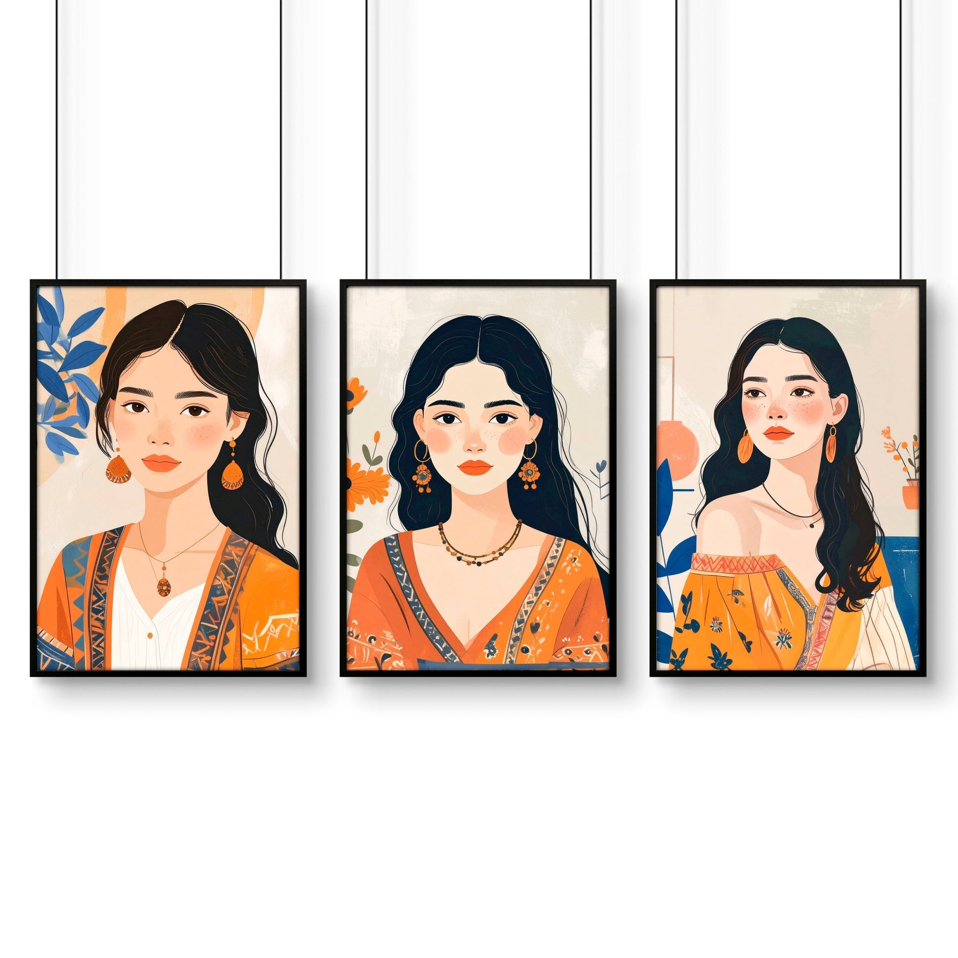 Boho Wall Art Decor | Set of 3 Boho Women Wall art Prints