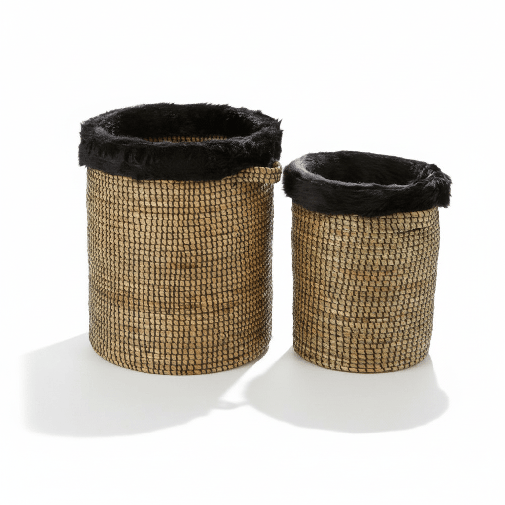 Bora Set of 2 Seagrass Baskets with Faux Fur Trim