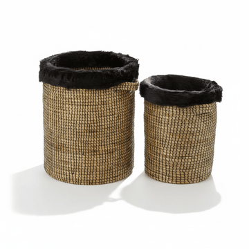 Bora Set of 2 Seagrass Baskets with Faux Fur Trim