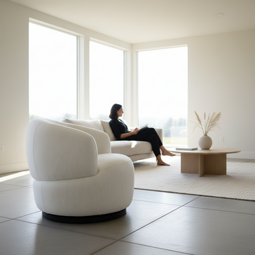 Bordo Textured Cream Curved Swivel Chair