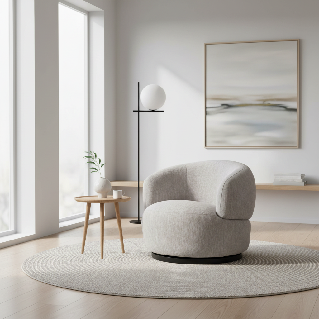 Bordo Textured Grey Curved Swivel Chair