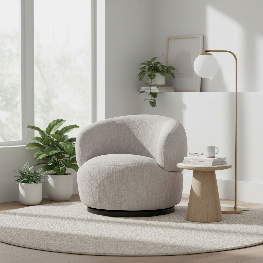 Bordo Textured Grey Curved Swivel Chair