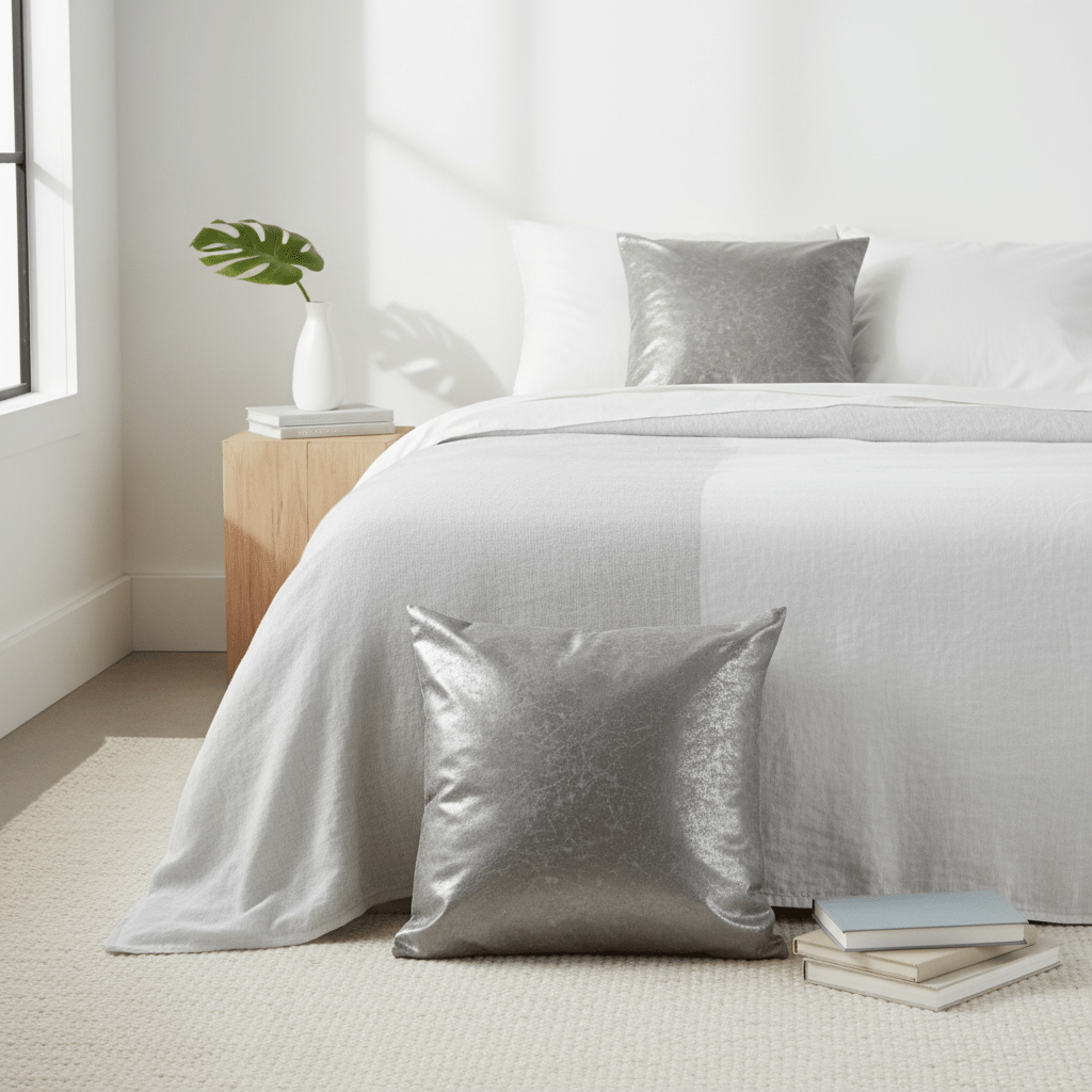 Bosie Kensington Townhouse Crush Leather Effect Silver Cushion