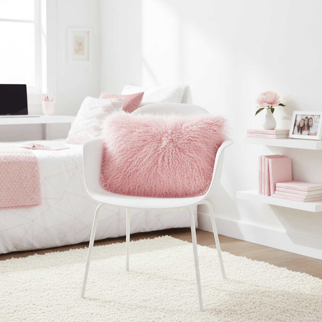 Bosie Mongolian Fur Pink Rectangular Cushion