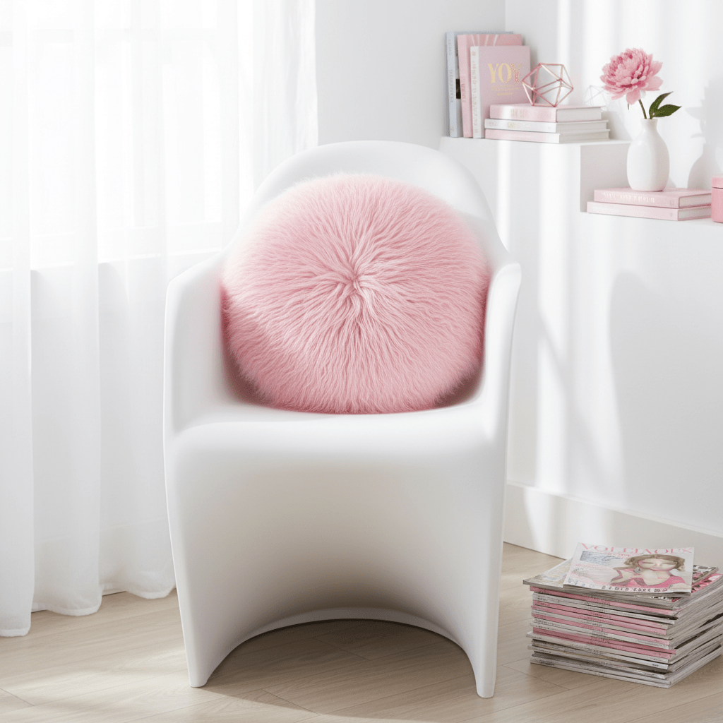 Bosie Mongolian Fur Pink Round Cushion