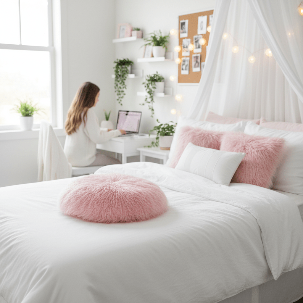 Bosie Mongolian Fur Pink Round Cushion