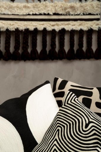 Bosie Ozella Black And White Embroidered Rectangular Cushion