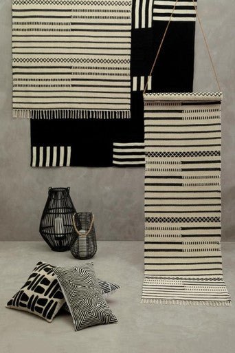 Bosie Ozella Black And White Embroidered Rectangular Cushion