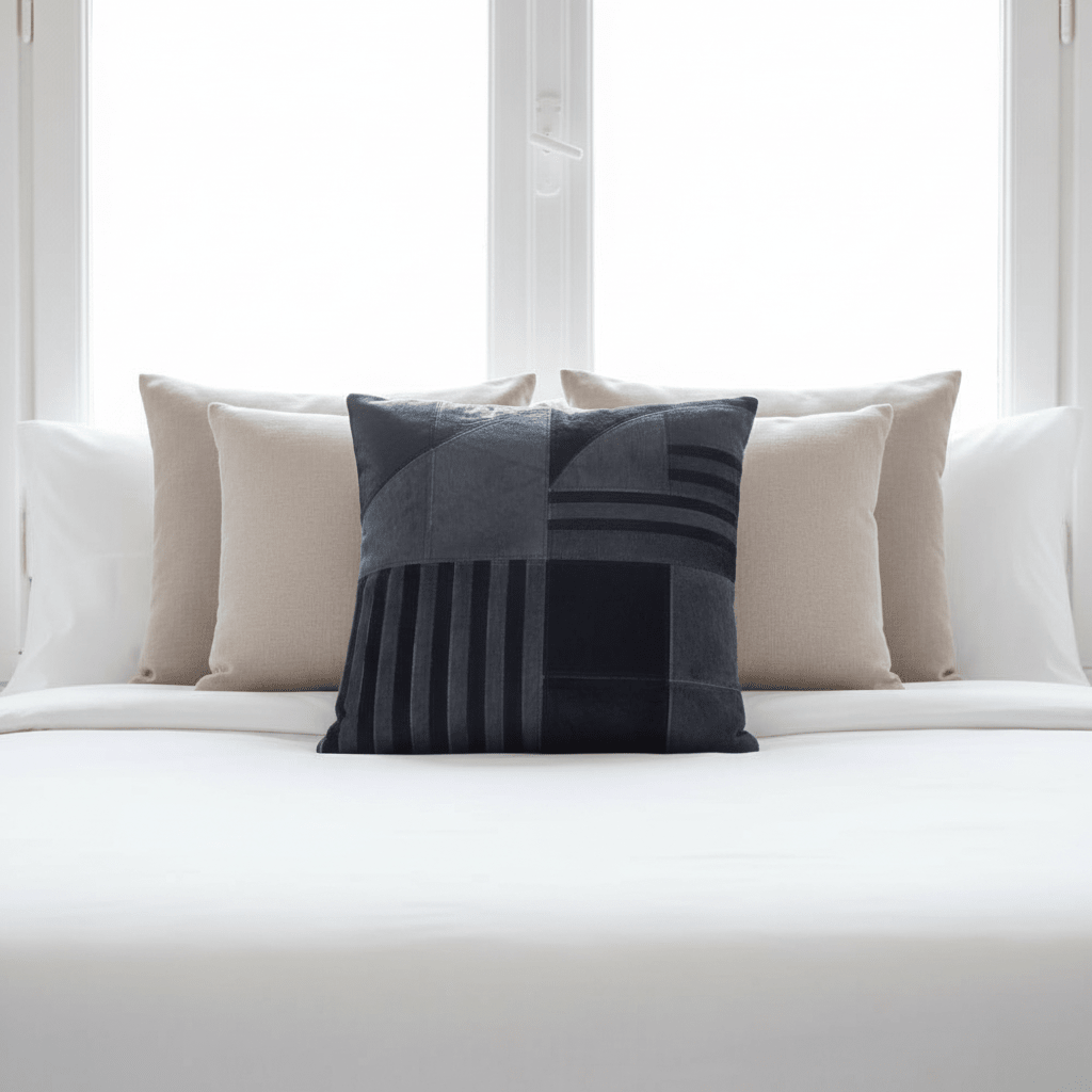 Bosie Safira Black And Grey Hair on Leather Cushion