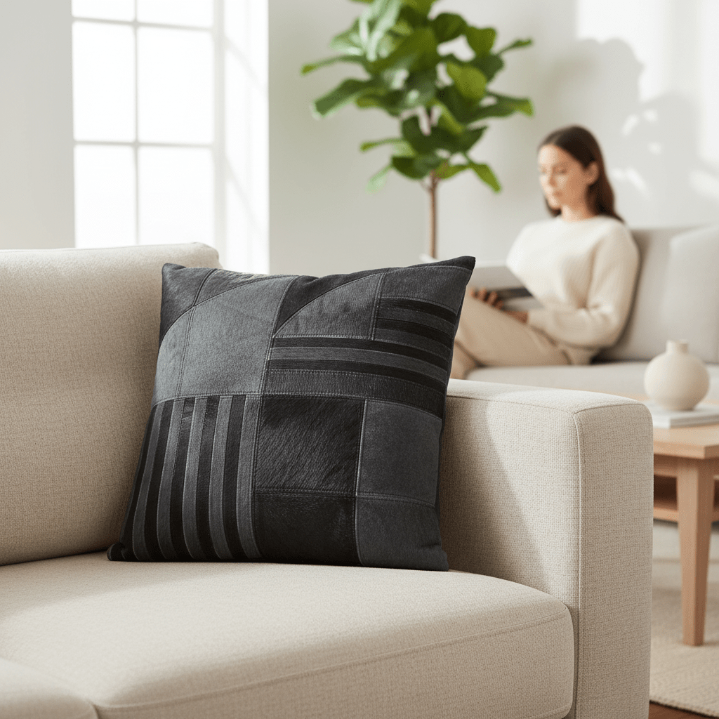 Bosie Safira Black And Grey Hair on Leather Cushion