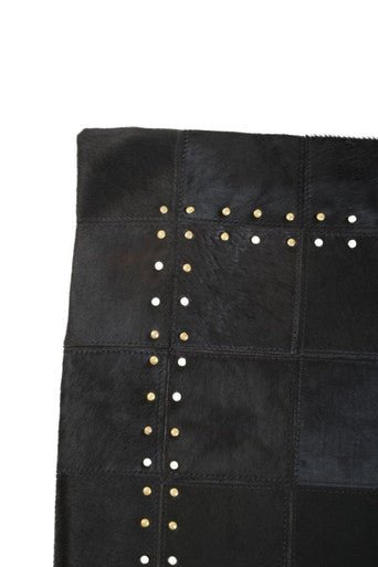 Bosie Safira Black Hair on Leather Patchwork Cushion