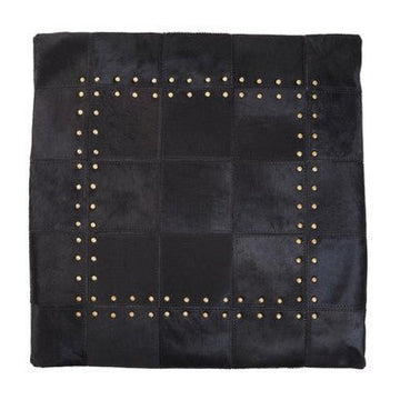 Bosie Safira Black Hair on Leather Patchwork Cushion