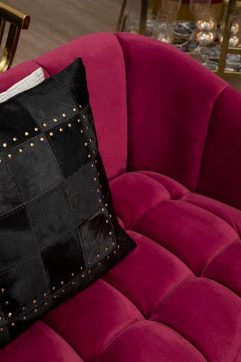 Bosie Safira Black Hair on Leather Patchwork Cushion