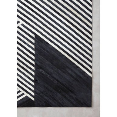 Bosie Safira Large Black And White Hair on Leather Rug