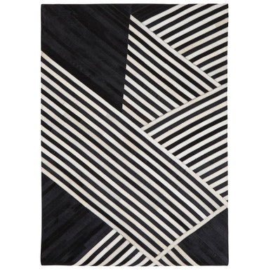 Bosie Safira Large Black And White Hair on Leather Rug