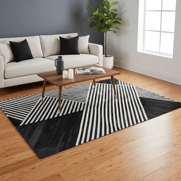 Bosie Safira Large Black And White Hair on Leather Rug