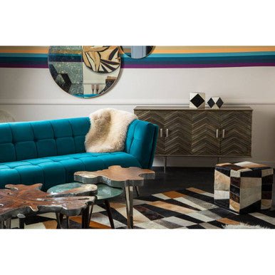 Bosie Safira Large Geometric Striped Hair on Leather Patchwork Rug