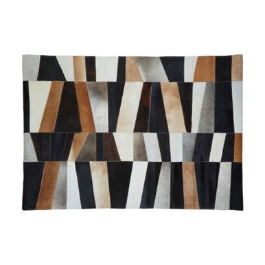 Bosie Safira Large Geometric Striped Hair on Leather Patchwork Rug
