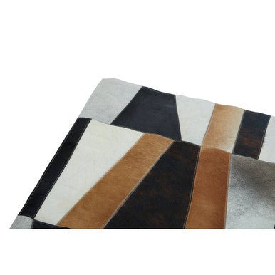 Bosie Safira Large Geometric Striped Hair on Leather Patchwork Rug