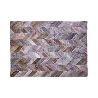 Bosie Safira Large Grey Hair on Leather Chevron Patchwork Rug