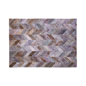 Bosie Safira Large Grey Hair on Leather Chevron Patchwork Rug