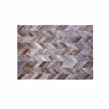 Bosie Safira Large Grey Hair on Leather Chevron Patchwork Rug