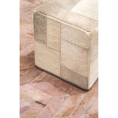 Bosie Safira Large Grey Hair on Leather Chevron Patchwork Rug