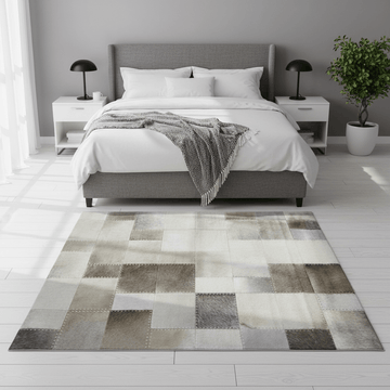 Bosie Safira Small Grey Hair on Leather Patchwork Rug