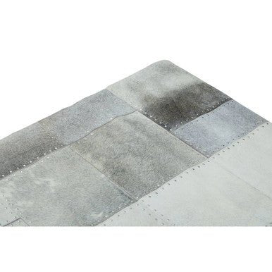 Bosie Safira Large Grey Hair on Leather Patchwork Rug