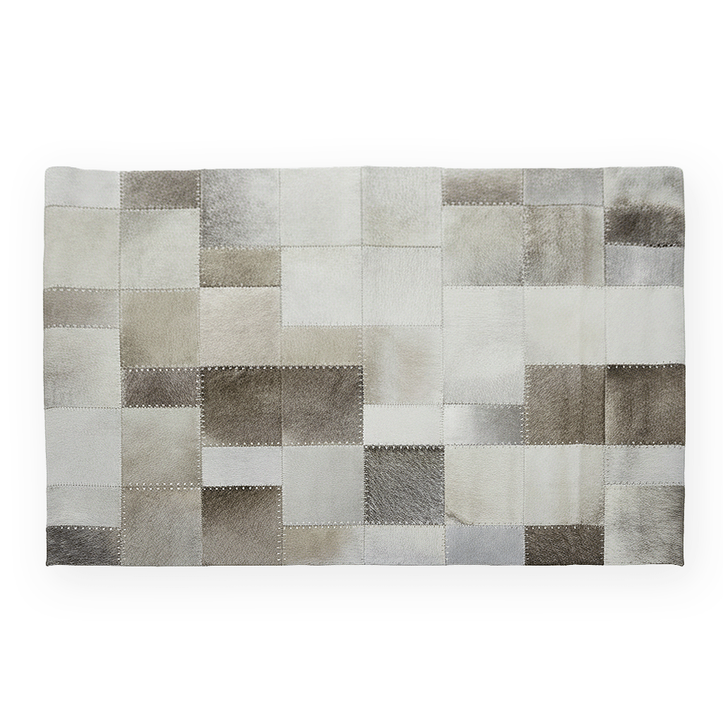 Bosie Safira Large Grey Hair on Leather Patchwork Rug