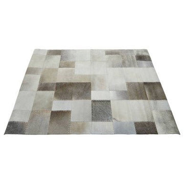 Bosie Safira Large Grey Hair on Leather Patchwork Rug